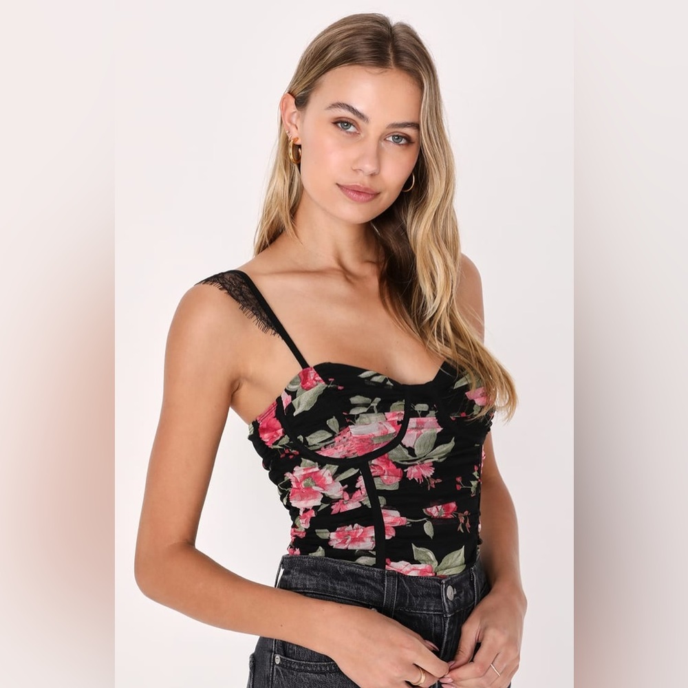 Lulu's Floral Print Bustier Bodysuit